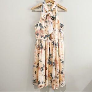 RYEGRASS Sleeveless Floral Tie Neck Dress, Size Medium